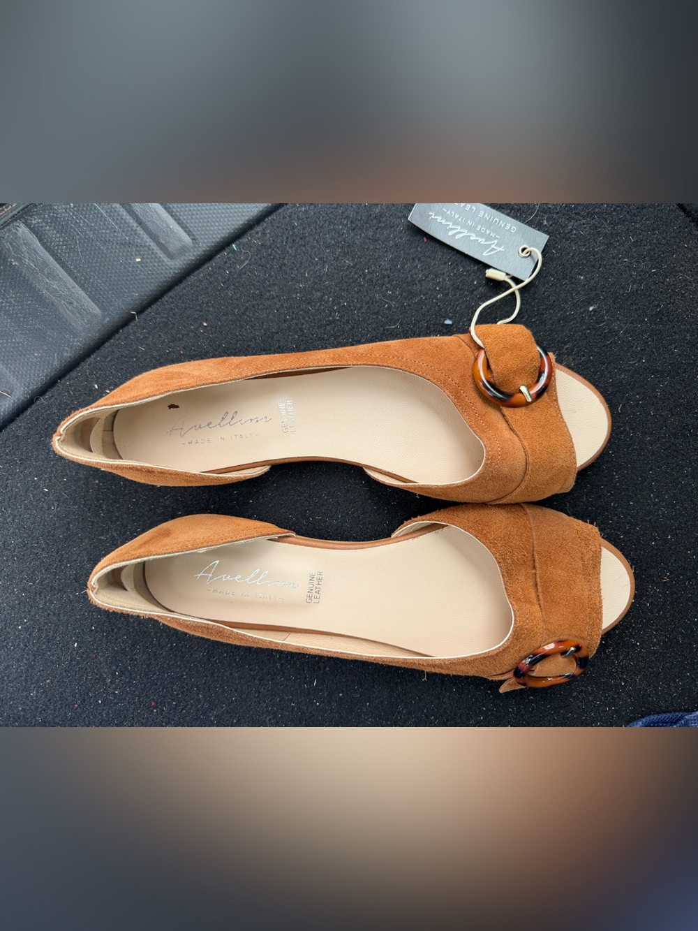 Women's leather peep toe sandal in Cognac Brown